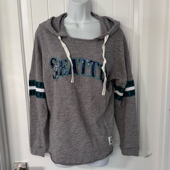 PINK Juniors Pullover Hoodie XS Seattle Mariners Baseball theme shiny - Picture 11 of 11